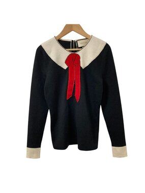 Gucci Trompe L'oeil Pearl with Buttons Long Sleeve Knit Sweater Black Autumn XS
